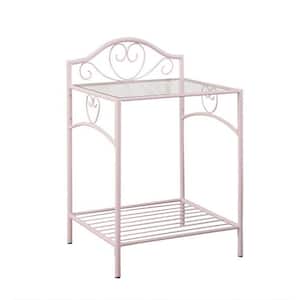 Pink and Clear 0-Drawer Metal 19.75 in. W Nightstand
