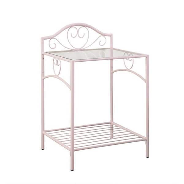 Benjara Pink and Clear 0-Drawer Metal 19.75 in. W Nightstand
