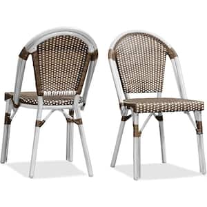 Brown Wicker Bistro Chair French Hand-Woven Armless Chairs for Outdoor Patio Indoor Dining Chairs (2-Pack)