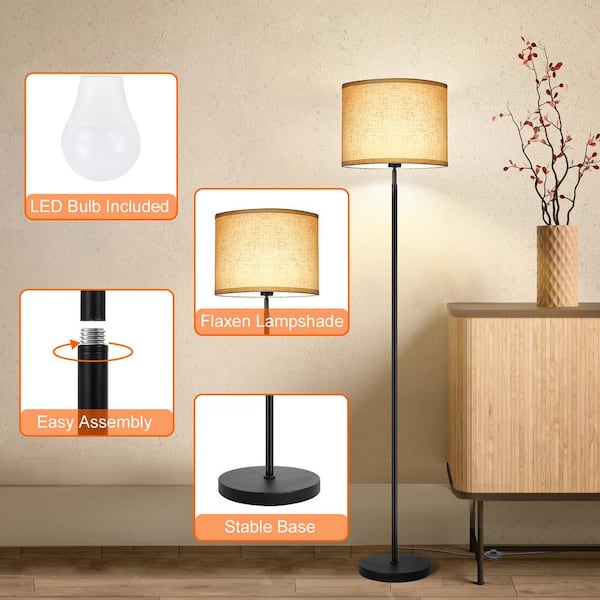 BICIK 63 in. Traditional Black Metal Dimmable Standard Floor