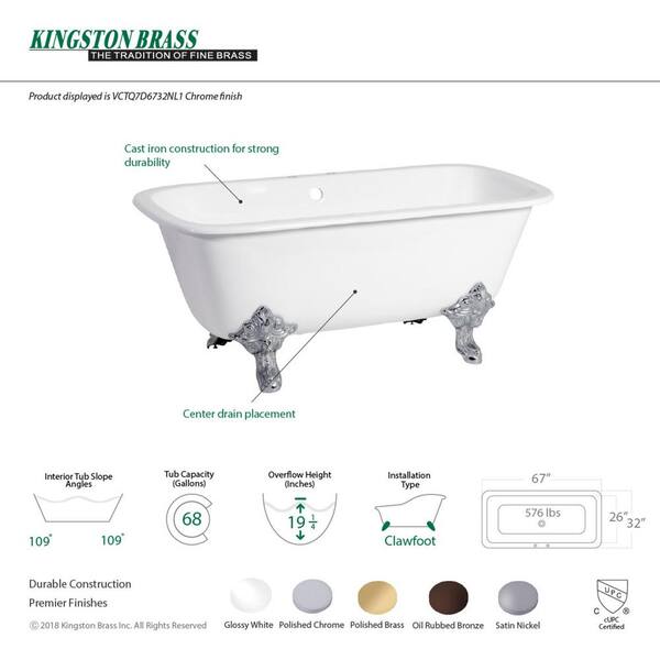 Kingston Brass Aqua Eden Double Ended 67 in. Cast Iron