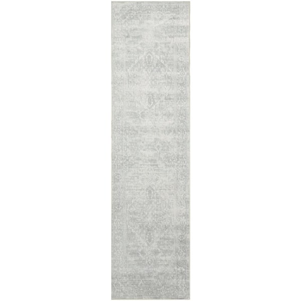 Nourison Astra Machine Washable Light Grey 2 ft. x 6 ft. Center medallion Traditional Runner Area Rug