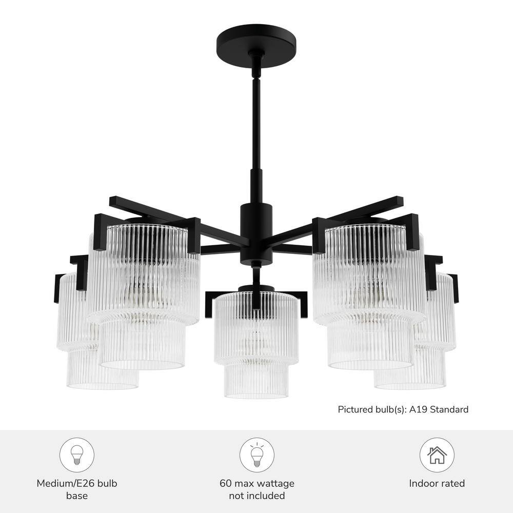 Ontario Matte Black and Clear Glass 5-Light Drum Chandelier
