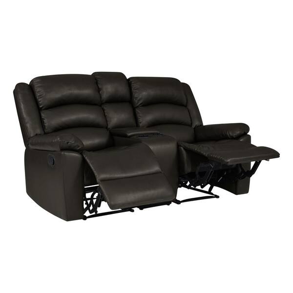 ProLounger Espresso Brown Tuff Stuff Polyurethane Fabric Loveseat 2-Seat Wall Hugger Recliner with Power Storage Console