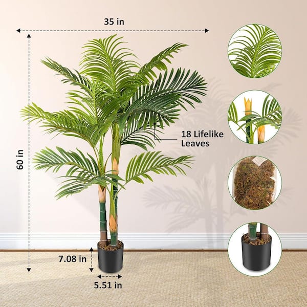 2-Pieces 5 ft. Artificial Golden Cane Palm Tree Perfect Faux Tree for Home Garden Office Store Decoration