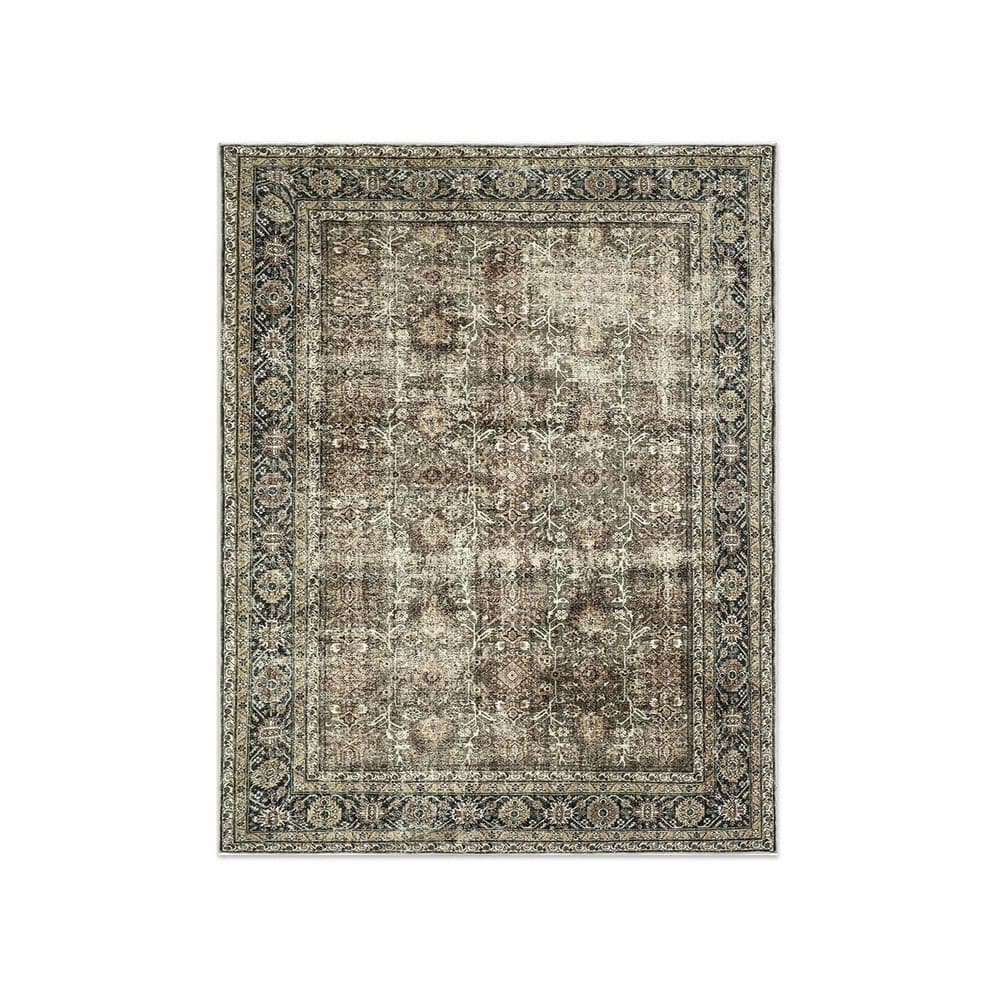 8 x 10 Large Brown Low Pile Retro Rug, Washable Accent Rug for Dining Room 