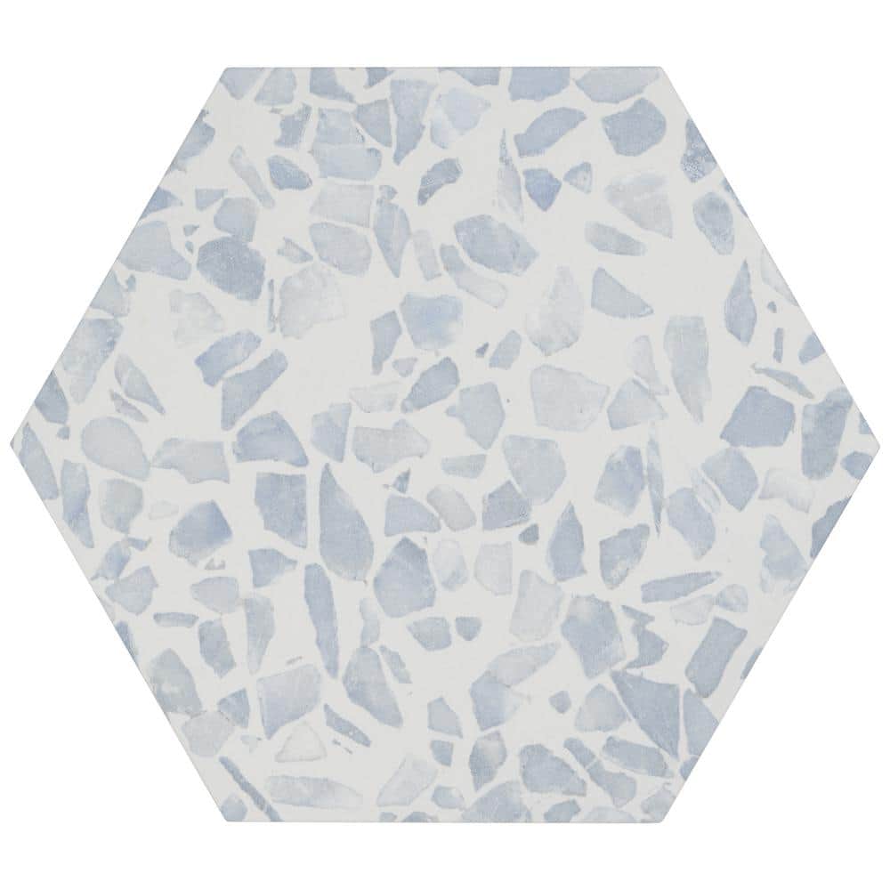 Fusion Hex Blue Terrazzo Matte Porcelain Floor and Wall Tile