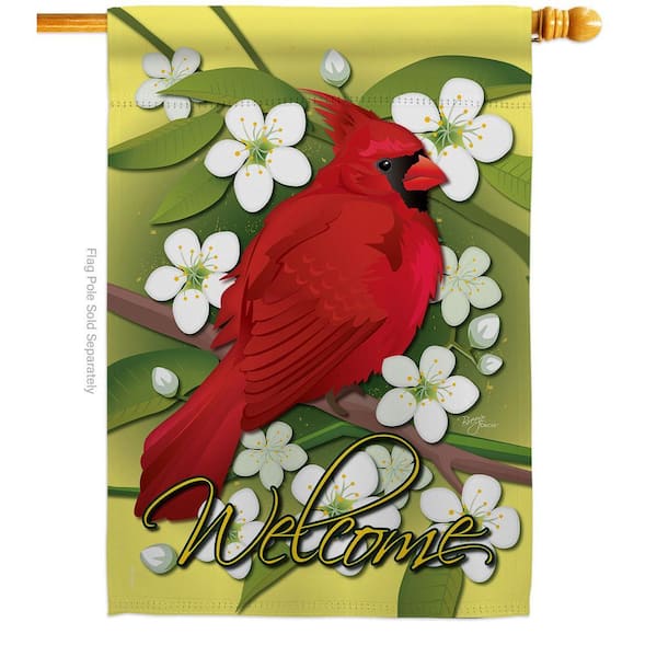 Breeze Decor 28 in. x 40 in. Cardinal Birds House Flag 2-Sided