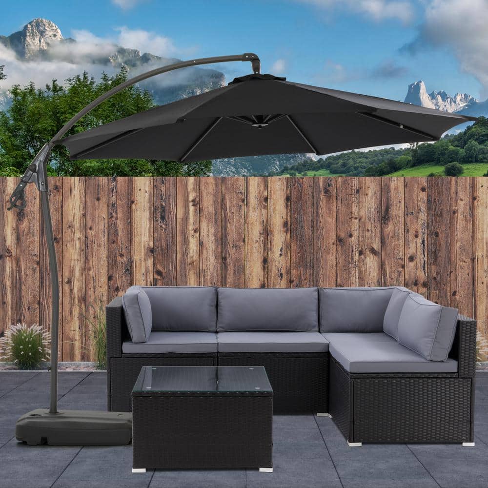 9.5 ft Black Polyester Cantilever Patio Umbrella with Aluminum Pole