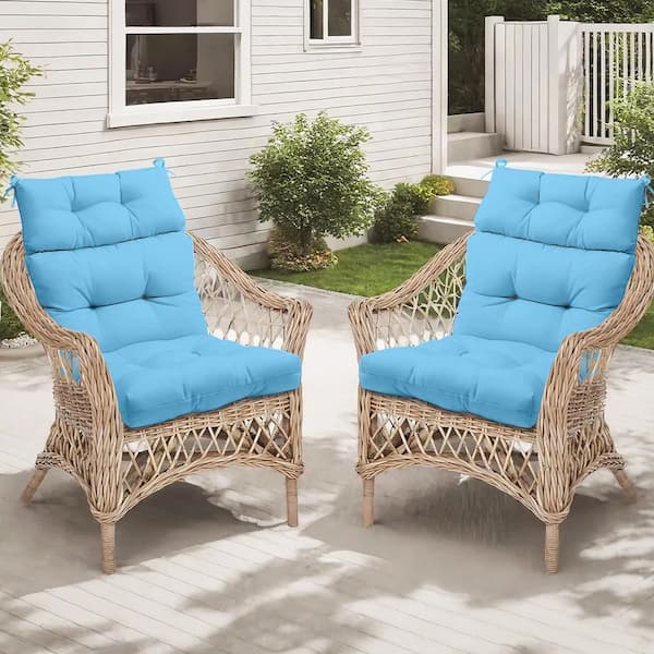 44 in x 20 in Outdoor High Back Dining Chair Cushion Tie Tufted Replacement for Patio Furniture Sky Blue(2-Pack)