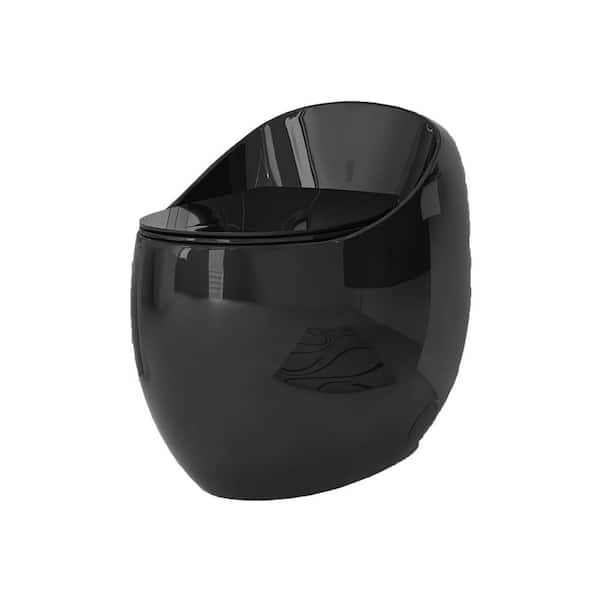 1-Piece 1.28 GPF Powerful Single Flush Elongated Toilet in Black, Seat Included