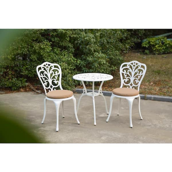 White 3-Piece Rust-Resistant Cast Aluminum Outdoor Bistro Set