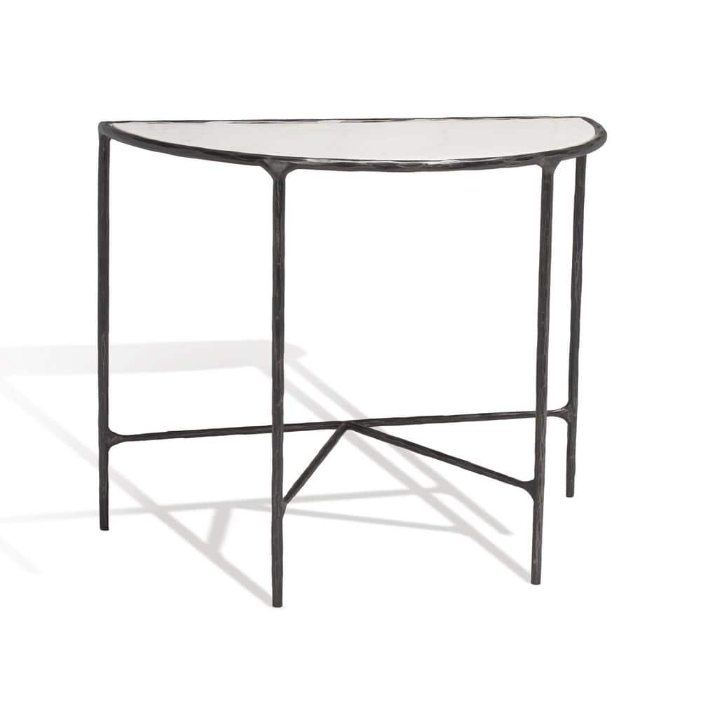 Jessa Demilune 36'' Black Metal and White Marble Console Table