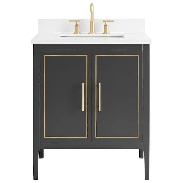 Chameleon Concepts Exeter 30 in. W x 21 in. D x 34 in. H Bath Vanity in Black and Gold with White Quartz Top and Single Sink Ceramic Basin