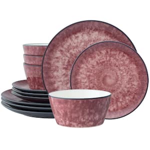 ColorKraft Essence Garnet (Red) Stoneware 12-Piece Dinnerware Set (Service for 4)