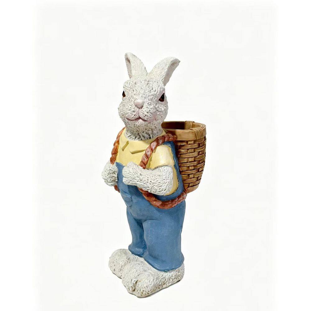 GDFSTUDIO 16 in. H Blue and White Resin Outdoor Bunny Rabbit Garden ...
