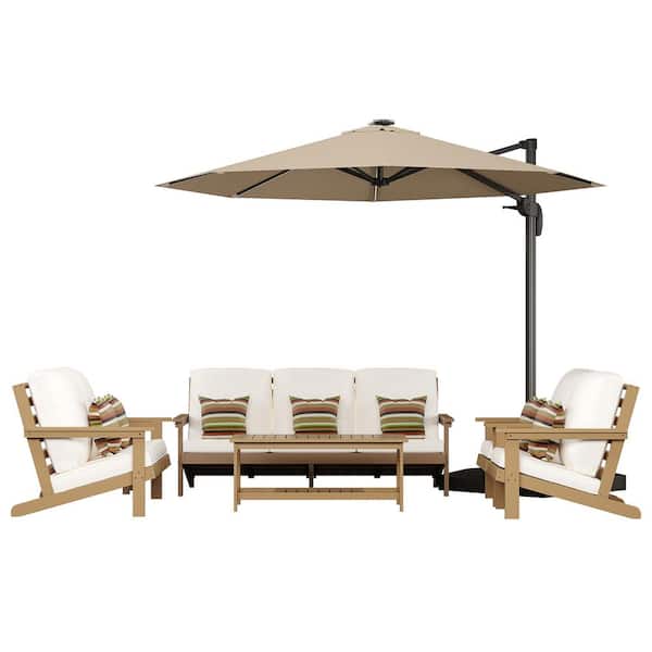 Clihome Outdoor Lounge Chair Set of 7 with Sand Cushions, Coffee Table and Patio Umbrella