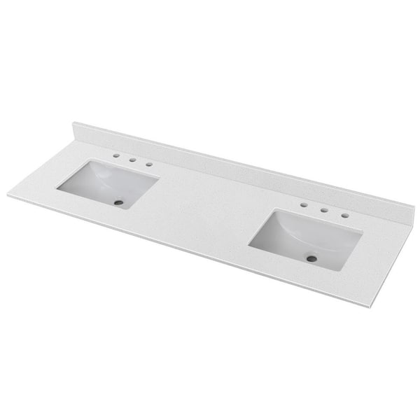 Pure Snowfall 72 in. W x 22 in. D Quartz Rectangular Double Sinks Bathroom Vanity Top in White