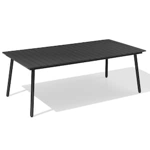 82.48 in. Black Rectangular Aluminum Outdoor Patio Dining Table with Wood-Like Tabletop