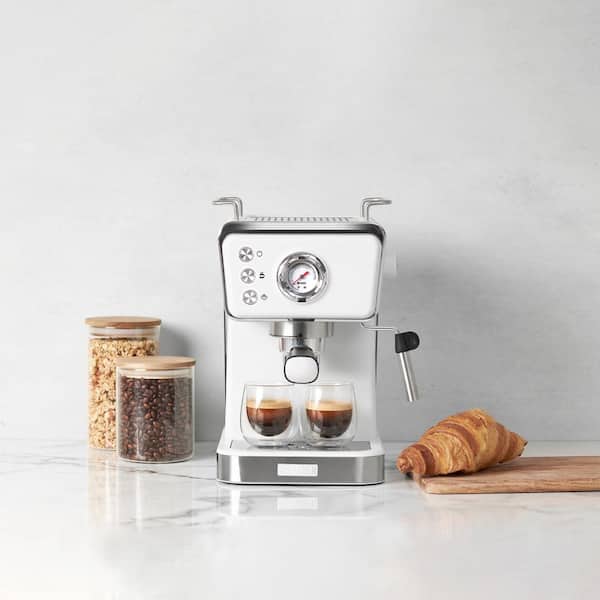 Barista Brew 7 Cup Ivory/Chrome Espresso Machine with 20 Bar Powerful Pressure Pump and High Pressure Frothing Func.