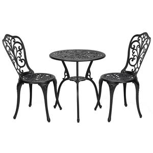 Classic Black 3-Piece Cast Aluminum Round Outdoor Bistro Set