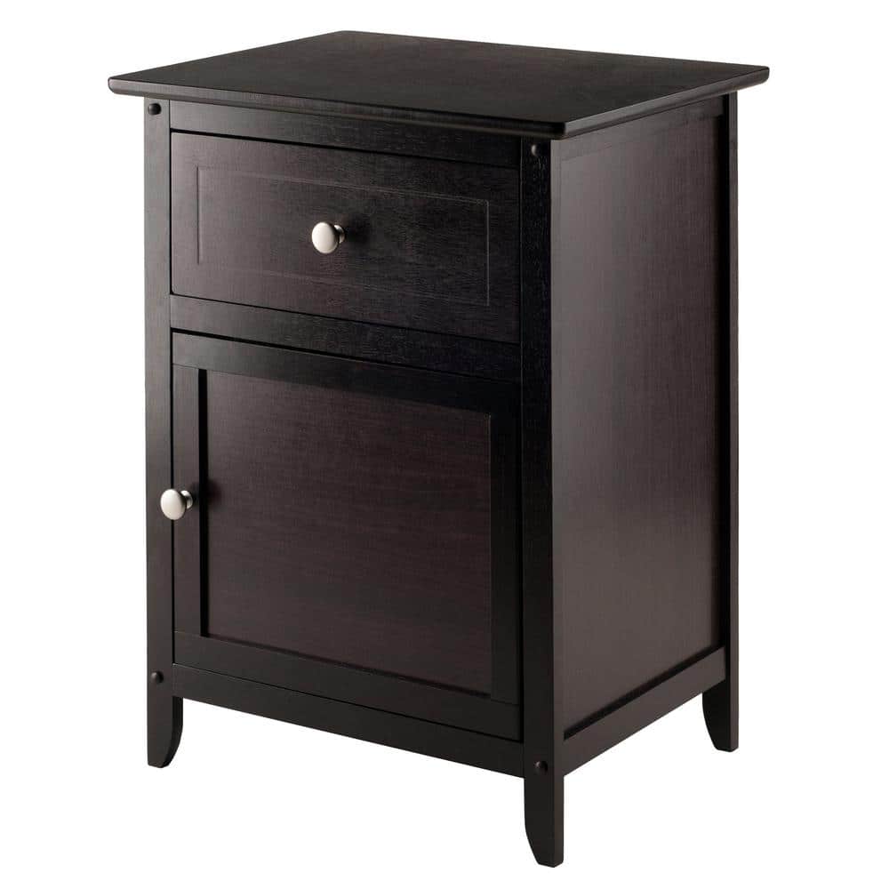 Espresso Transitional Wood Nightstand with Drawer and Cabinet