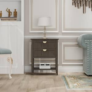 22.01 in. W x 15.75 in. D x 28.5 in. H Brown Linen Cabinet with 2-Drawer Side Table End Table Suitable for Bathroom