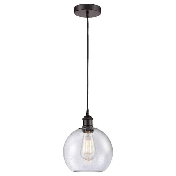 Innovations Athens 60-Watt 1-Light Oil Rubbed Bronze Standard Mini Pendant Light with Seeded Glass Shade, No Bulbs Included