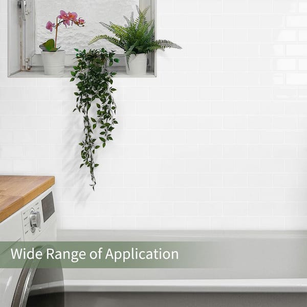 Pure White Peel and Stick Backsplash ‎12 in. x 12 in. Brick Self-Adhesive Wall Tile for Kitchen, Bathroom, RV (10-Pack)