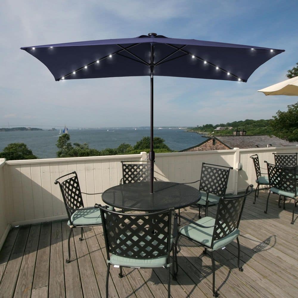 Solar LED 10 ft. x 6.5 ft. Aluminum Patio Rectangle Market Umbrella in Navy Blue with Push-Button Tilt price history on PriceWatchPro