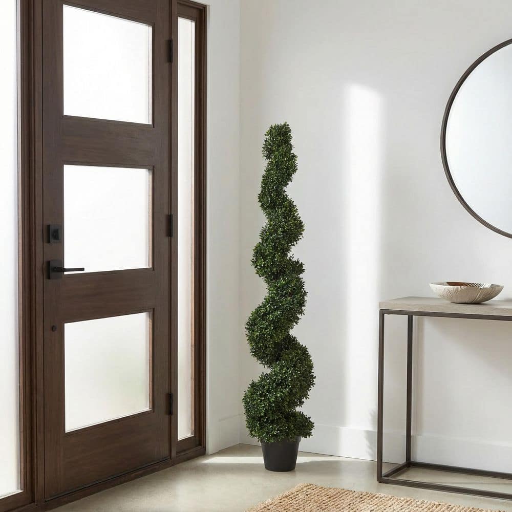 Pure Garden 60 in. Artificial Faux Boxwood Spiral Topiary