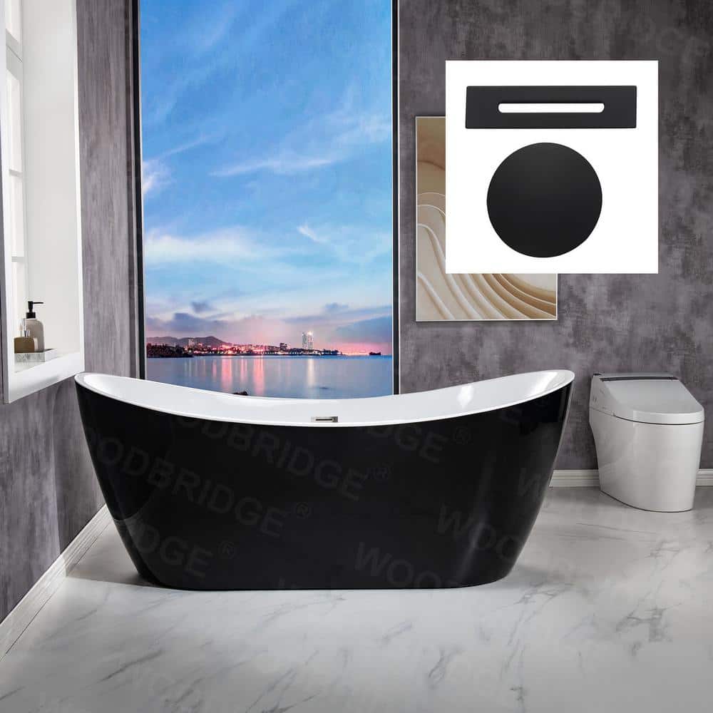 Plasencia 71 in. Acrylic Flatbottom Double Slipper Bathtub with Matte Black Overflow and Drain Included in Black price history on PriceWatchPro