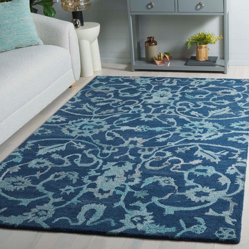 Handmade Navy Wool Tufted Rectangular Area Rug, 3' x 5'