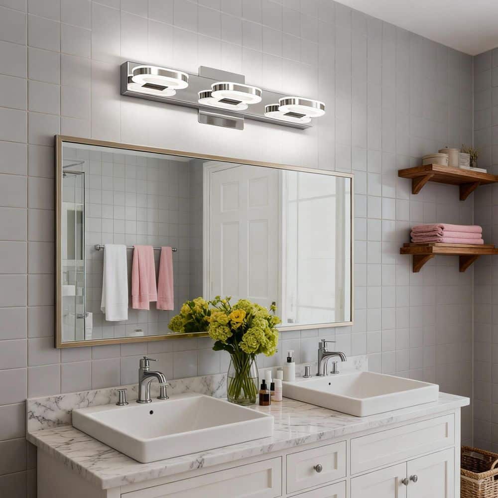 18.9 in. 3-Light Chrome Vanity Light with Oval Ring Lamp, 15W Integrated LED Lighting Acrylic Bathroom Mirror Light price history on PriceWatchPro