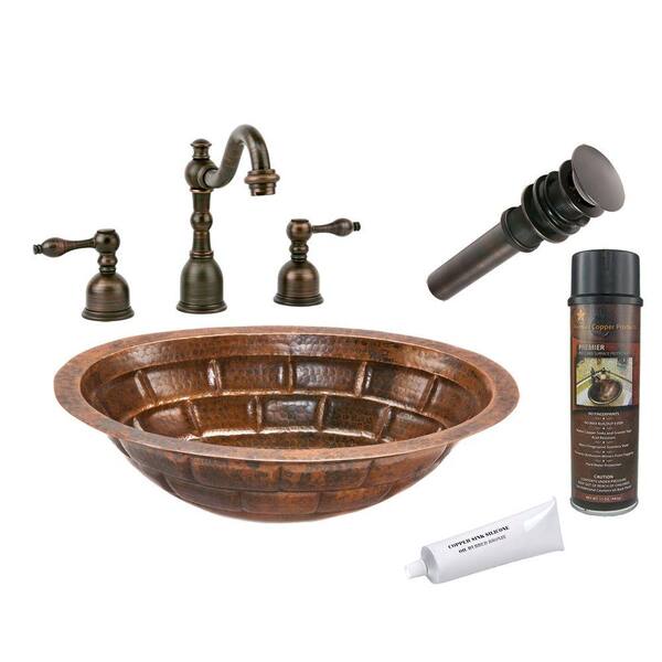 Premier Copper Products All-in-One Oval Stacked Stone Under Counter Copper Bathroom Sink in Oil Rubbed Bronze