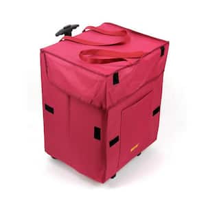 Bigger Collapsible Rolling Utility Dolly Basket in Red