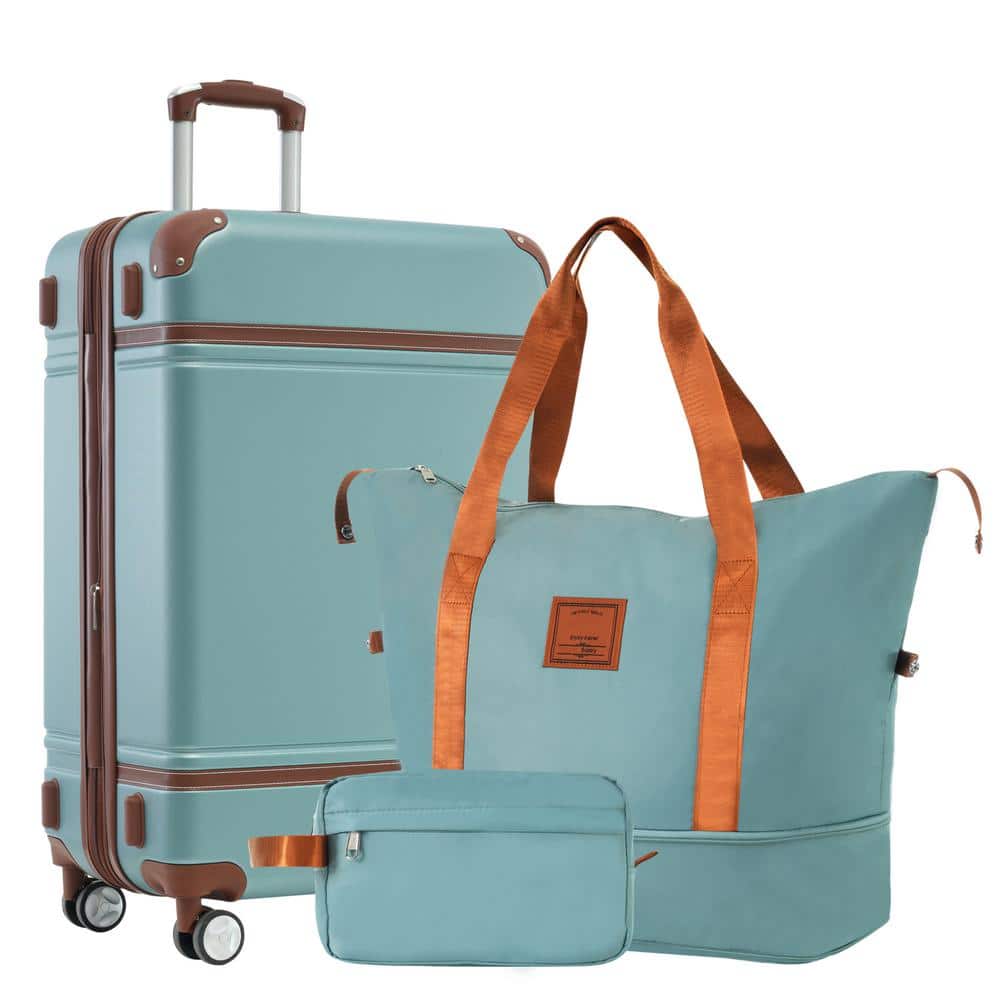 Green 3-Piece ABS Hardshell Spinner Luggage Set with Expandable Bags