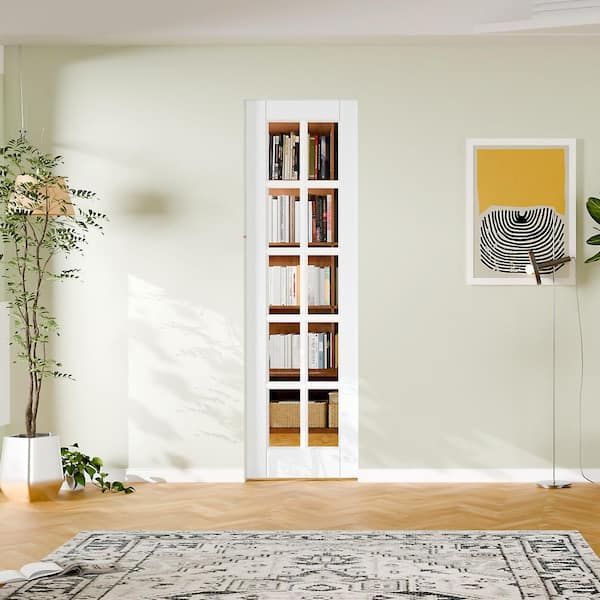 24 in. x 80 in. 10-Lite, Clear Glass, Solid Core, DIY Painted, White Primed, MDF Sliding Door with All Hardware