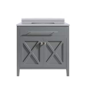 Wimbledon 36 in. W x 22 in. D x 34.5 in. H Bathroom Vanity in Grey with White Stripes Marble Top