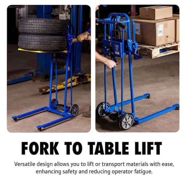 330 lbs. 40 in. Max Lift, Material Lift Winch Stacker, Pallet Truck Dolly, Alloy Steel with 8 in. Wheels, Swivel Casters