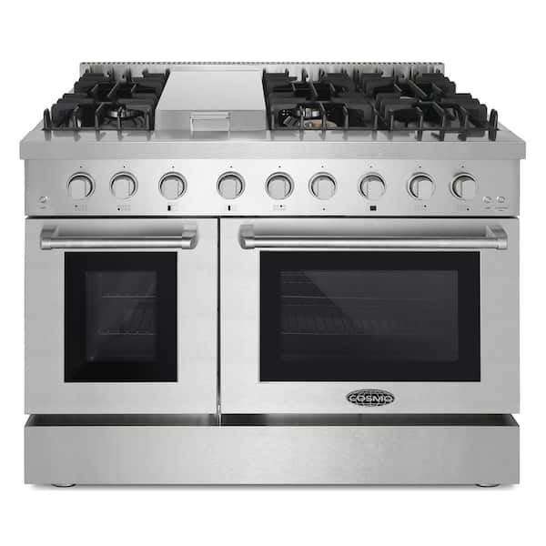 Cosmo 48 in. Lumin Collection 6.7 cu. ft. Double Oven Dual Fuel Range with 6 Sealed Burners, Rapid Convection, Stainless Steel
