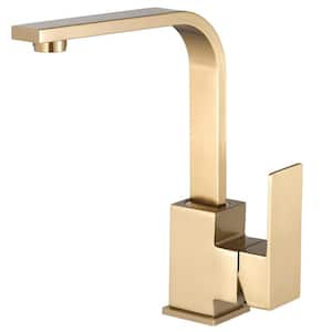 Single-Handle Deck Mount Stainless Steel Bar Faucet with Hot and Cold Dual Modes in Gold