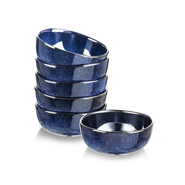 26 fl. oz. Blue Stackable Glaze Ceramic Bowls, Porcelain Microwave and Dishwasher Safe Cereal Bowls (Set of 6)