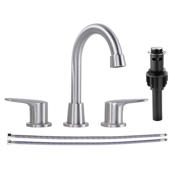 8 in. Widespread Double Handle Bathroom Faucet with Drain Kit Included in Brushed Nickel