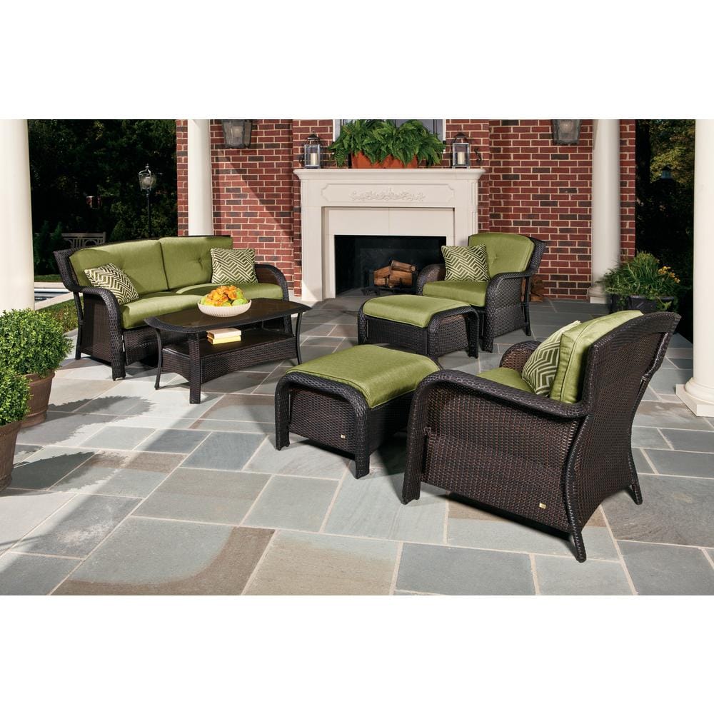Strathmere Cilantro Green Wicker and Steel 6-Piece Outdoor Loveseat Set