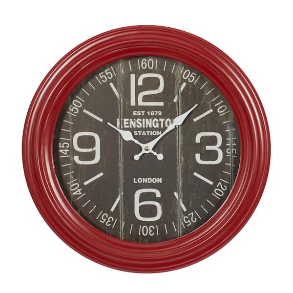 Litton Lane Red Metal Vintage Wall Clock