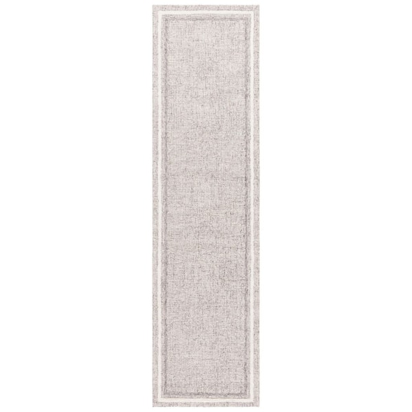 SAFAVIEH Ebony 2 ft. x 9 ft. Gray/Ivory Solid Border Modern Runner Rug