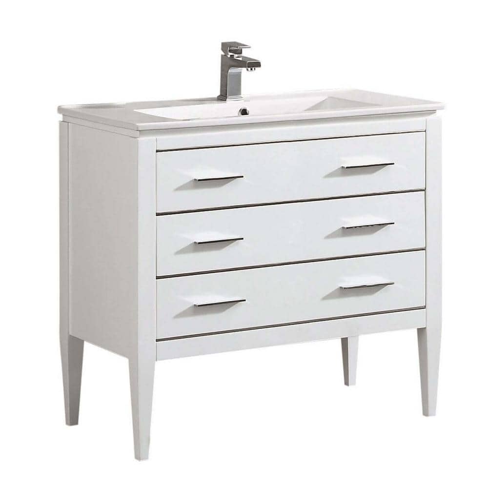 FINE FIXTURES Ironwood 36 in. W x 18. in D. x 33.5 in. H Bath Vanity in White Matte with White Ceramic Top -  IR36WH