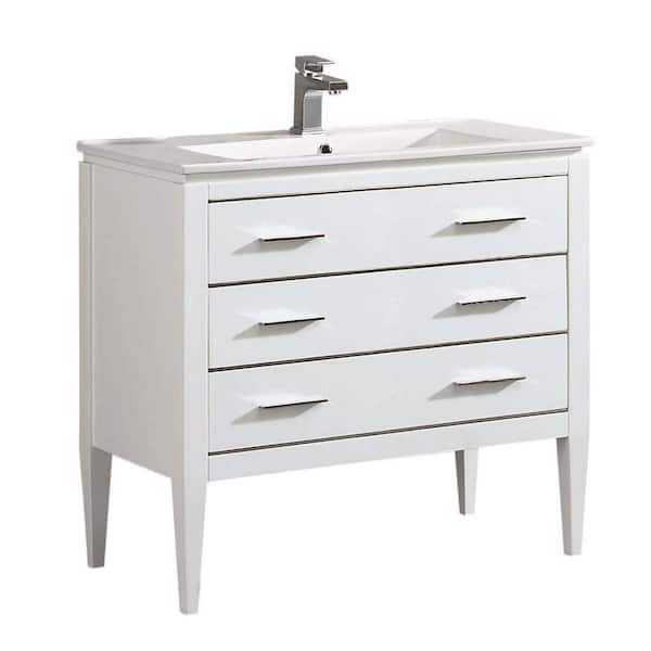 FINE FIXTURES Ironwood 36 in. W x 18. in D. x 33.5 in. H Bath Vanity in White Matte with White Ceramic Top