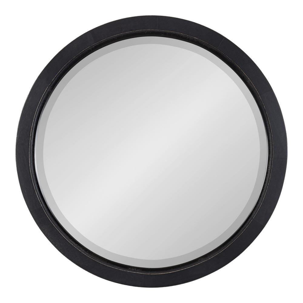 18-Inch Round Black Poplar Wood Bathroom Vanity Mirror